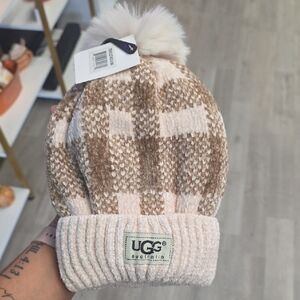 UGG Checkered Knit Beanie with Pom